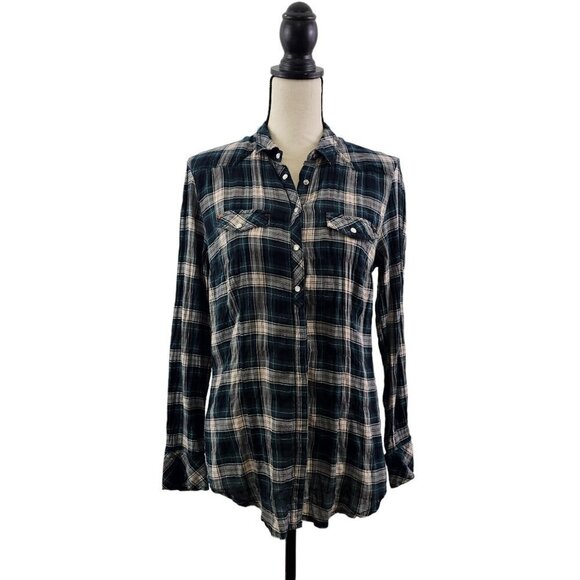 Zara Woman Green Plaid Pearl Snap Western Long Sleeve Shirt – Size Medium - Picture 1 of 16